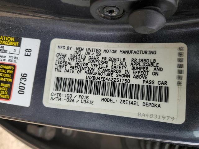 1NXBU4EE4AZ251750 - 2010 TOYOTA COROLLA BASE GRAY photo 12