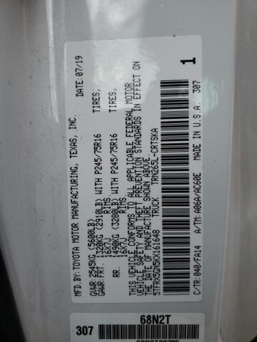 5TFRX5GN5KX161648 - 2019 TOYOTA TACOMA ACCESS CAB თეთრი ფოტო 12