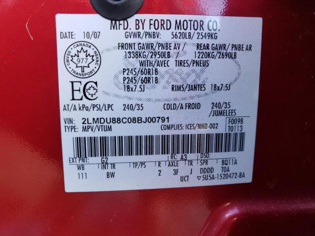 2LMDU88C08BJ00791 - 2008 LINCOLN MKX RED photo 13