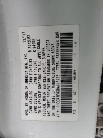 1HGCR3F8XDA015222 - 2013 HONDA ACCORD EXL WHITE photo 12