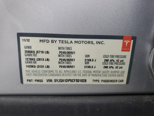 5YJSA1DP5CFS01028 - 2012 TESLA MODEL S SILVER photo 12