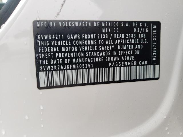 3VW2K7AJ6FM305251 - 2015 VOLKSWAGEN JETTA BASE أبيض صورة 12