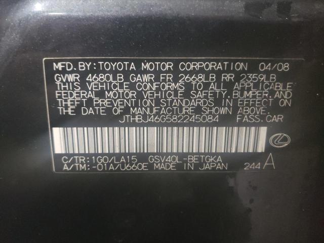 JTHBJ46G582245084 - 2008 LEXUS ES 350 GRAY photo 12