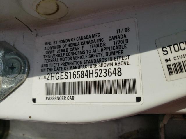 2HGES16584H523648 - 2004 HONDA CIVIC LX WHITE photo 13