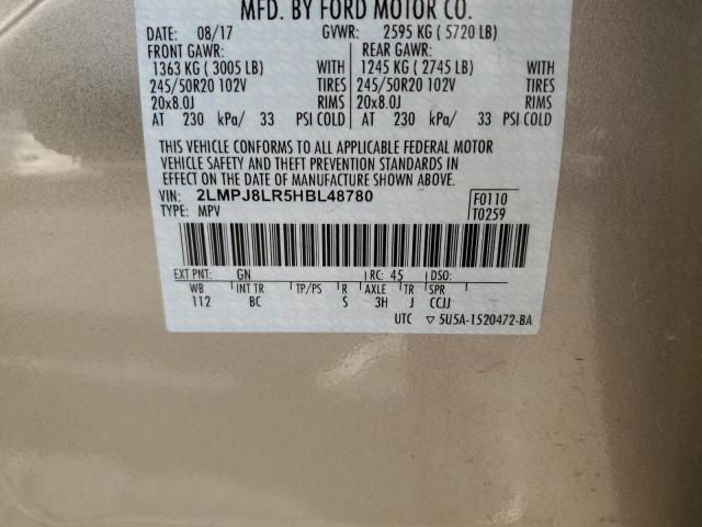 2LMPJ8LR5HBL48780 - 2017 LINCOLN MKX RESERVE Ոսկեգույն լուսանկար 13