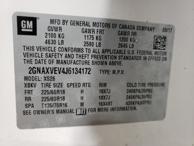 2GNAXVEV4J6134172 - 2018 CHEVROLET EQUINOX PREMIER WHITE photo 13