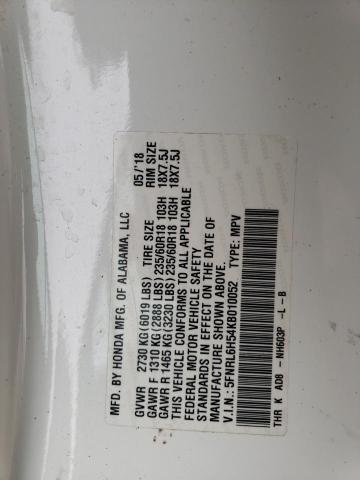 5FNRL6H54KB010052 - 2019 HONDA ODYSSEY EX WHITE photo 13