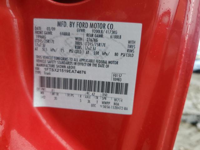 1FTSX21519EA74876 - 2009 FORD F250 SUPER DUTY RED photo 12