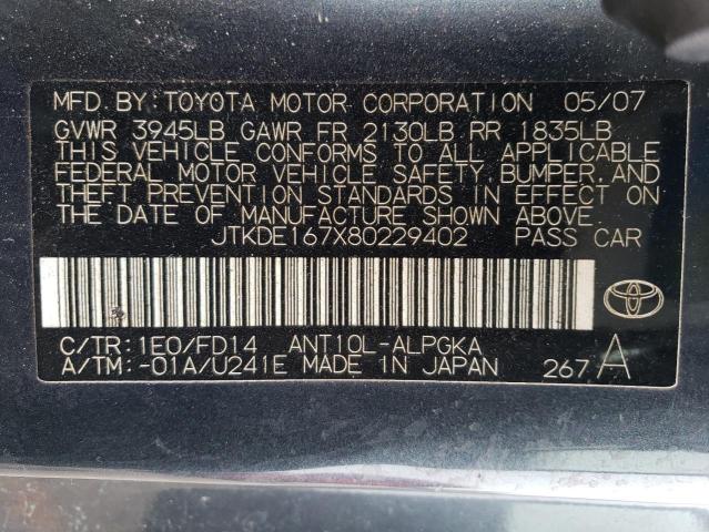 JTKDE167X80229402 - 2008 TOYOTA SCION TC ნაცრისფერი ფოტო 12