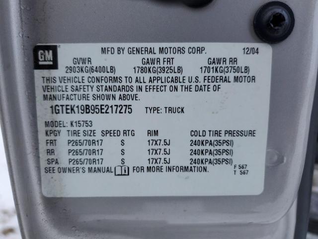 1GTEK19B95E217275 - 2005 GMC NEW SIERRA K1500 SILVER photo 12