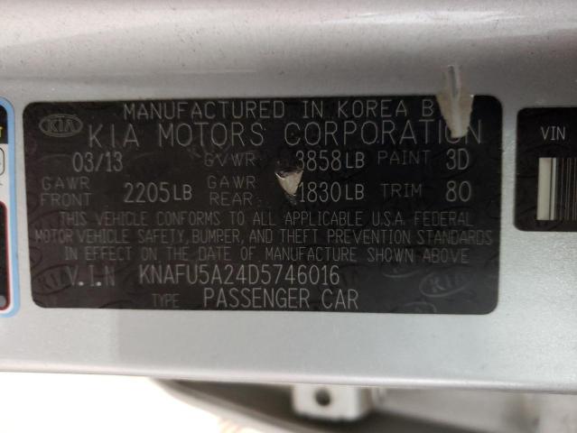 KNAFU5A24D5746016 - 2013 KIA FORTE EX SILVER photo 12