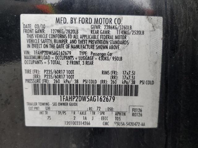 1FAHP2DW5AG162679 - 2010 FORD TAURUS SE BLACK photo 12