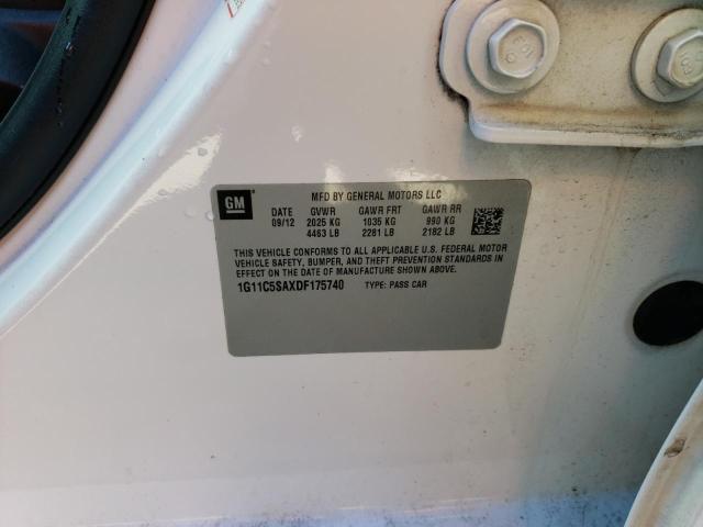 1G11C5SAXDF175740 - 2013 CHEVROLET MALIBU 1LT თეთრი ფოტო 12