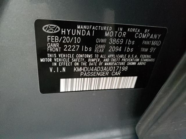 KMHDU4AD3AU017198 - 2010 HYUNDAI ELANTRA BLUE GRAY photo 12