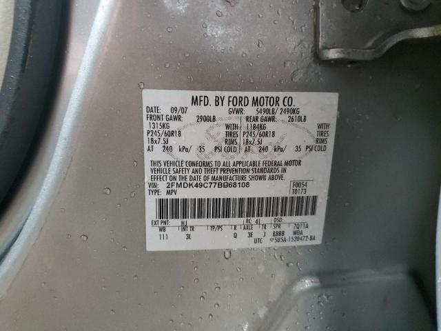 2FMDK49C77BB68108 - 2007 FORD EDGE SEL PLUS GRAY photo 12