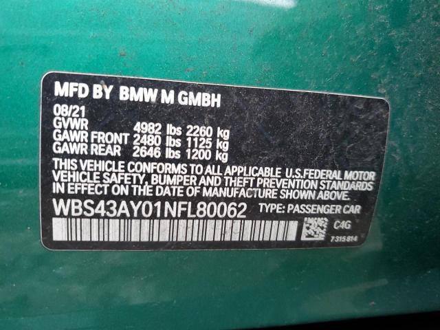 WBS43AY01NFL80062 - 2022 BMW M3 COMPETITION მწვანე ფოტო 12