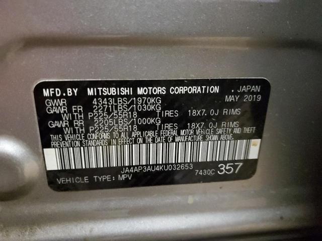 JA4AP3AU4KU032653 - 2019 MITSUBISHI OUTLANDER ES SILVER photo 14