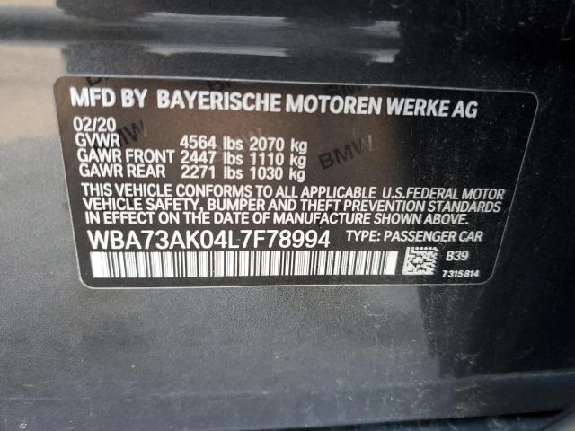 WBA73AK04L7F78994 - 2020 BMW 228XI GRAY photo 12