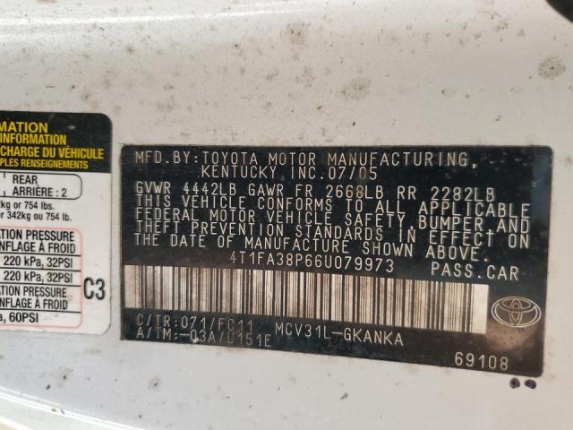 4T1FA38P66U079973 - 2006 TOYOTA CAMRY SOLA SE WHITE photo 12