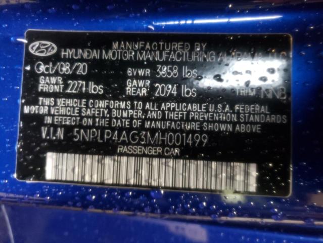 5NPLP4AG3MH001499 - 2021 HYUNDAI ELANTRA LIMITED BLUE photo 13