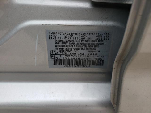 3N1AB8CV2NY312647 - 2022 NISSAN SENTRA SV SILVER photo 12