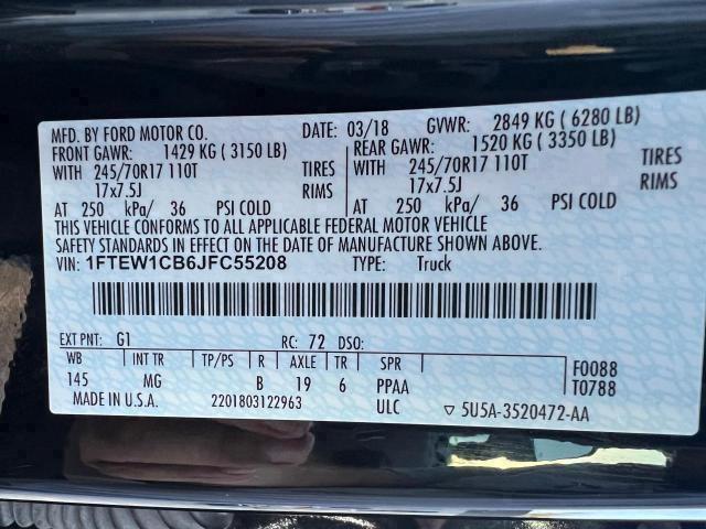 1FTEW1CB6JFC55208 - 2018 FORD F150 SUPERCREW BLACK photo 15