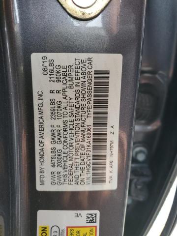 1HGCV1F31KA169061 - 2019 HONDA ACCORD SPORT CHARCOAL photo 12