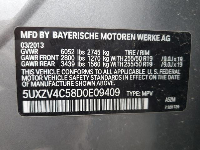 5UXZV4C58D0E09409 - 2013 BMW X5 XDRIVE35I GRAY photo 13