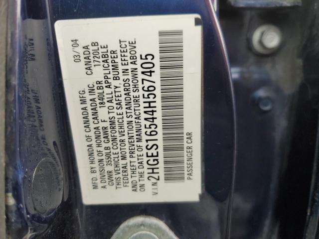 2HGES16544H567405 - 2004 HONDA CIVIC LX BLUE photo 12