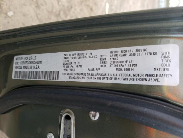 1C6RR7GGXMS572011 - 2021 RAM 1500 CLASS SLT მწვანე ფოტო 12