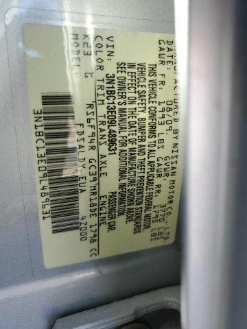 3N1BC13E09L489631 - 2009 NISSAN VERSA S SILVER photo 12