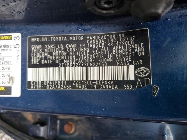 2T1BR32EX7C822460 - 2007 TOYOTA COROLLA CE BLUE photo 12