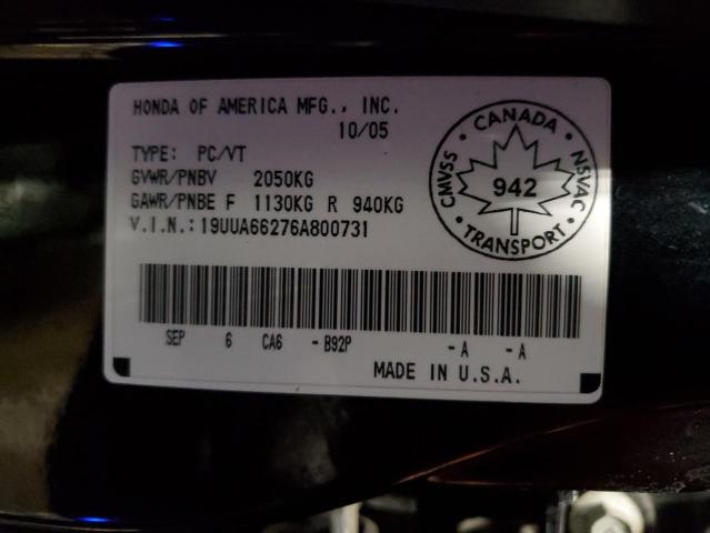 19UUA66276A800731 - 2006 ACURA 3.2TL BLACK photo 12