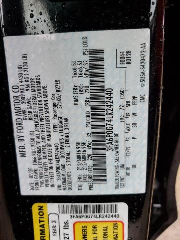 3FA6P0G74LR242440 - 2020 FORD FUSION S BLACK photo 13