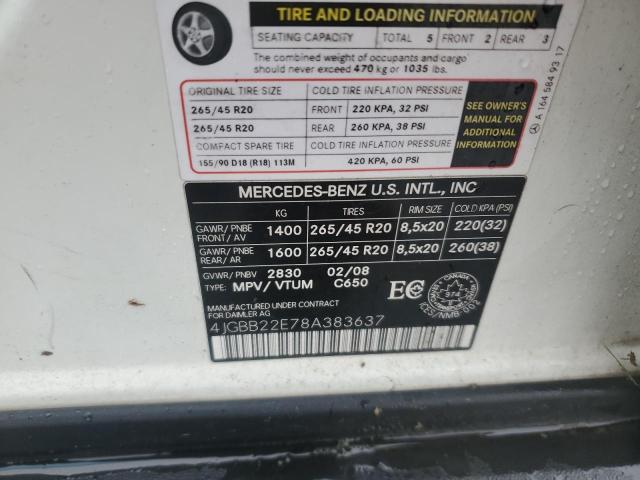 4JGBB22E78A383637 - 2008 MERCEDES-BENZ ML 320 CDI WHITE photo 12