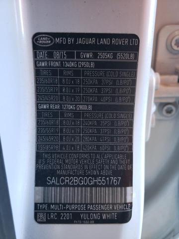 SALCR2BG0GH551767 - 2016 LAND ROVER DISCOVERY HSE WHITE photo 14