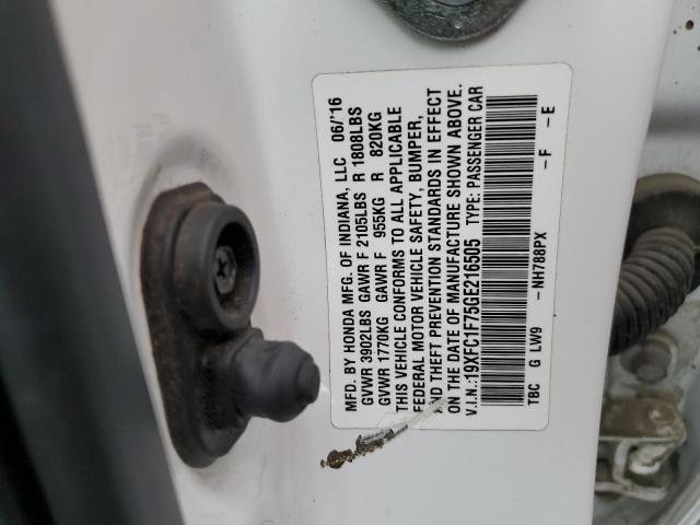 19XFC1F75GE216505 - 2016 HONDA CIVIC EXL თეთრი ფოტო 12