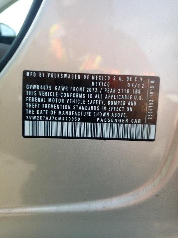 3VW2K7AJ7CM470950 - 2012 VOLKSWAGEN JETTA BASE BEIGE photo 12