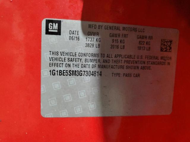 1G1BE5SM3G7304814 - 2016 CHEVROLET CRUZE LT RED photo 13