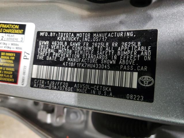 4T1BF1FK7HU433045 - 2017 TOYOTA CAMRY LE SILVER photo 12