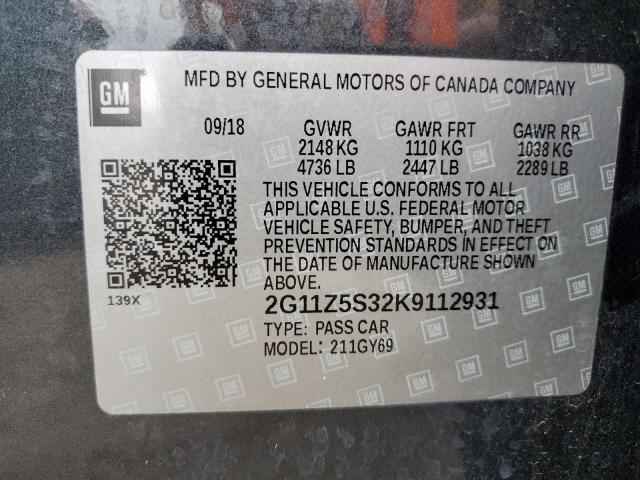 2G11Z5S32K9112931 - 2019 CHEVROLET IMPALA LT GRAY photo 12