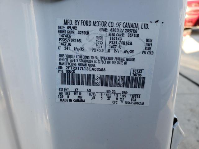 2FTRX17L13CA08386 - 2003 FORD F150 WHITE photo 13