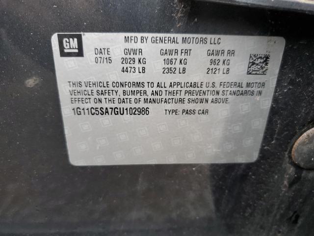 1G11C5SA7GU102986 - 2016 CHEVROLET MALIBU LIM LT ნაცრისფერი ფოტო 12