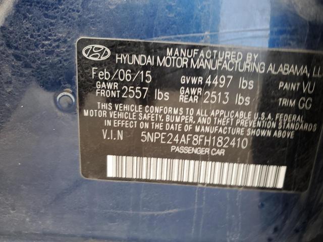 5NPE24AF8FH182410 - 2015 HYUNDAI SONATA SE BLUE photo 12