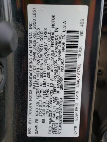 5TEJU62N57Z409724 - 2007 TOYOTA TACOMA DOUBLE CAB PRERUNNER BLACK photo 12