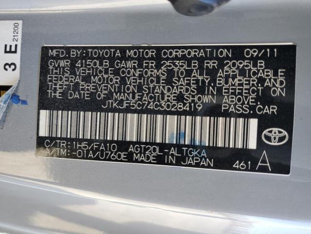 JTKJF5C74C3028419 - 2012 TOYOTA SCION TC ნაცრისფერი ფოტო 12