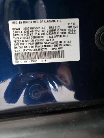 5FNYF6H39LB030378 - 2020 HONDA PILOT EX BLUE photo 13