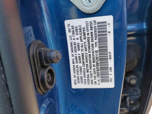 19XFB2F89FE261110 - 2015 HONDA CIVIC EX BLUE photo 12