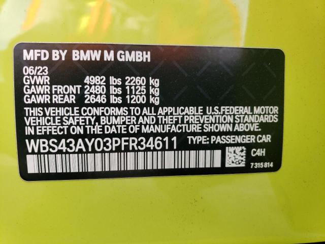 WBS43AY03PFR34611 - 2023 BMW M3 COMPETITION YELLOW photo 13