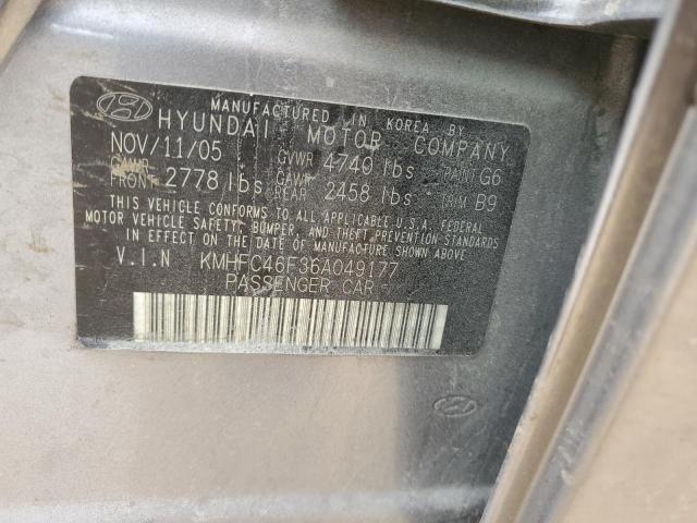 KMHFC46F36A049177 - 2006 HYUNDAI AZERA SE GRAY photo 12